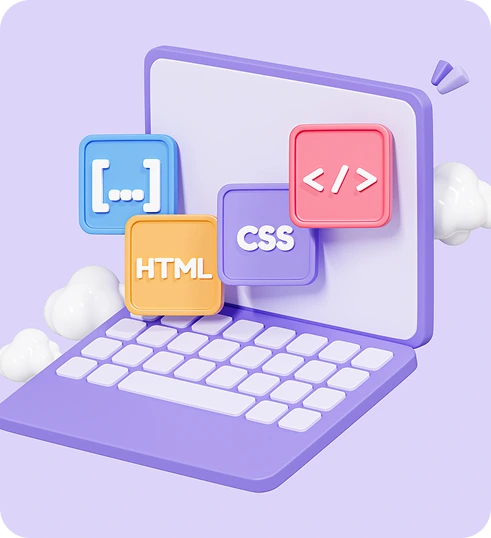 안정적인 웹 기술을 기반으로 빠른 사용자 경험을 구현하는 개발 과정을 표현한 일러스트